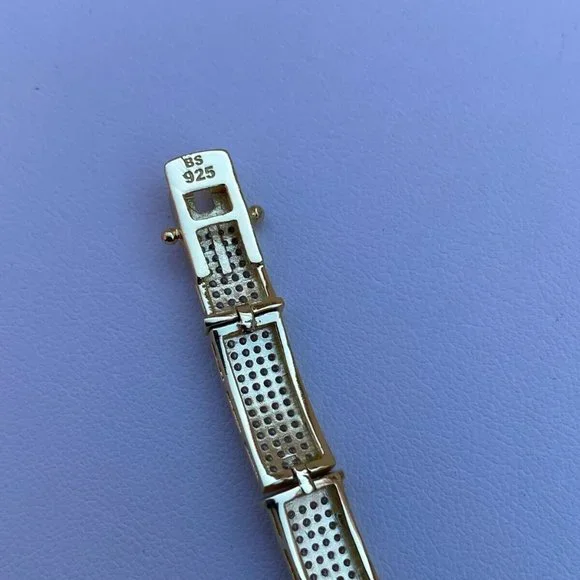 COPY - 14k Gold Over Solid 925 Sterling Silver Mens Iced Flooded Out Bracelet D… - Picture 10 of 10